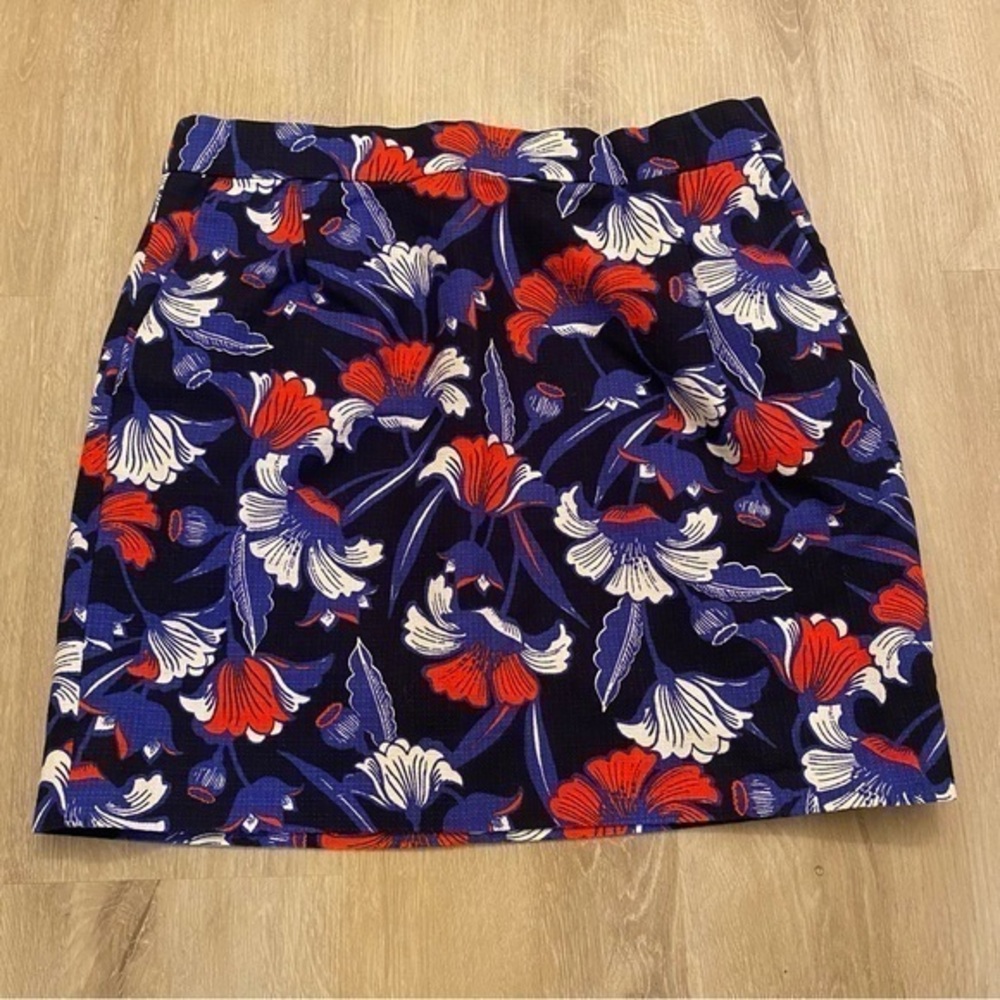 J.Crew Floral Mini Skirt Size 6 Navy Red White 100% Cotton Lined Preppy